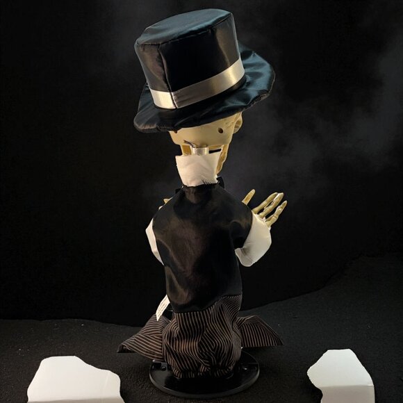 Animatronic Halloween Skeleton With Top Hat And Red Glowing Eyes 15" Tall Sittn' - Picture 7 of 8